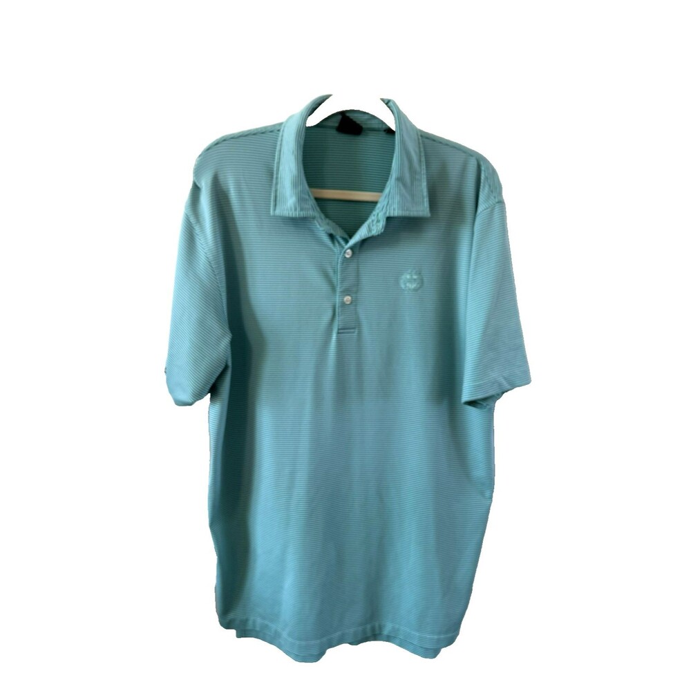 Dunning Golf Polo Blue Teal Striped logo Large soft